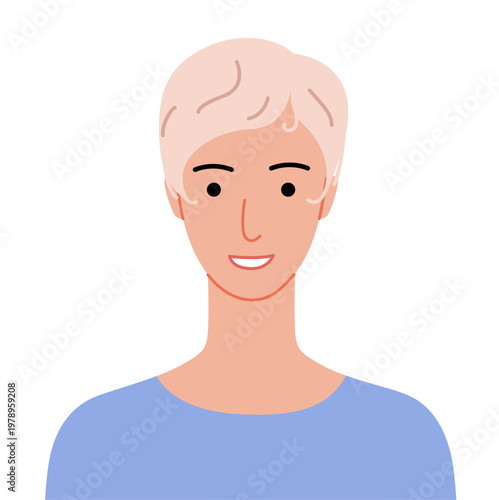 Kiss curls hairstyle flat vector front view, curled hair shape decorative waves composition for avatar, beauty app, interface, fashion illustration