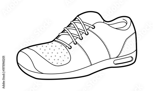 Man running sneaker shoe single sketch. Sleek sport footwear for treadmill, workout, fitness routine. Technical fashion illustration, CAD mockup, clean vector woman unisex isolated athletic style.
