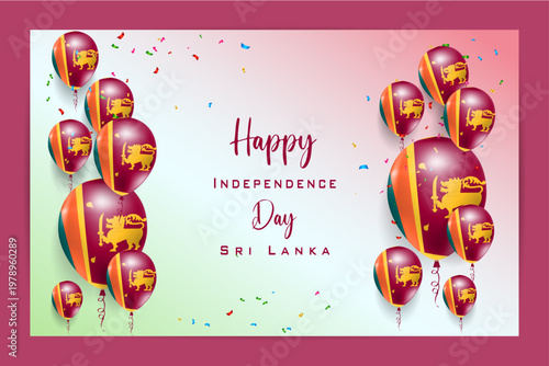 High quality 3D balloon flag card for Sri Lanka Independence Day, featuring bold national colors and festive elements, perfect for patriotic celebrations, events and promotional materials.