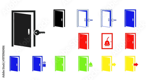 Open Doors Collection: Key, Lock, Bell, Entrance, Exit Icons