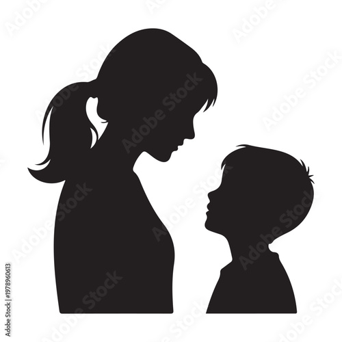 sister talking to boy, silhouette vector