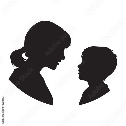 sister talking to boy, silhouette vector