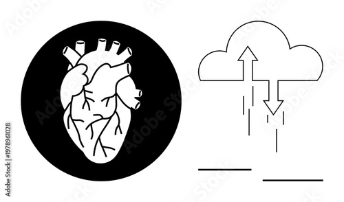 Cloud computing concept. ion of cloud technology and human heart anatomy, connections, technology, and life. Cloud computing for data exchange and innovative digital solutions. Ideal for technology