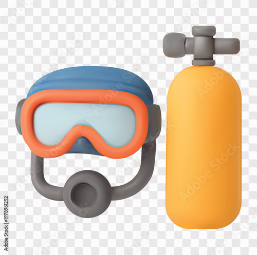 Water Sports Vector Icon Set | 3D icon set | scuba diving mask and oxygen tank