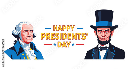 Happy Presidents Day Illustration: George Washington and Abraham Lincoln