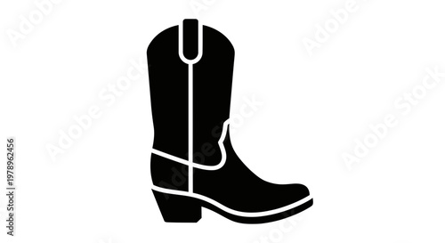 Black cowboy boot icon silhouette, Western footwear symbol