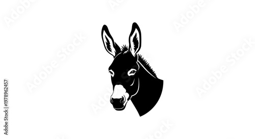 Black donkey head silhouette, isolated on white background, minimalist vector illustration