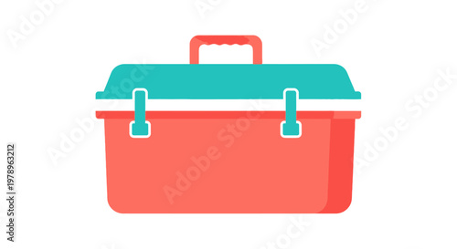 A red toolbox with a green lid, ready for use. It is clean and neat, showing it's ready for any job