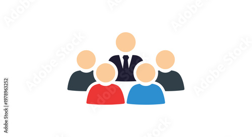 Business team meeting with a leader overseeing a group of members. The leader stands in the center