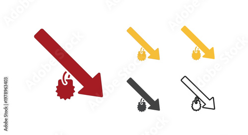 Arrows showing the global downward trend, with various colors and symbols attached