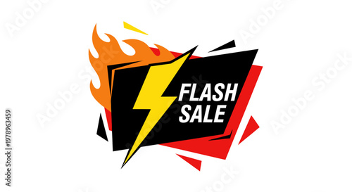 Flash sale announcement banner with vibrant fire and lightning elements. This dynamic design highlights the text FLASH SALE