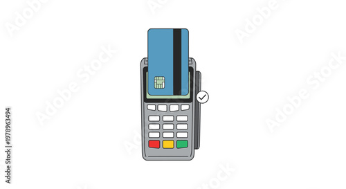 A credit card is being used in a payment terminal. The terminal is a point of sale (POS) system accepting payment
