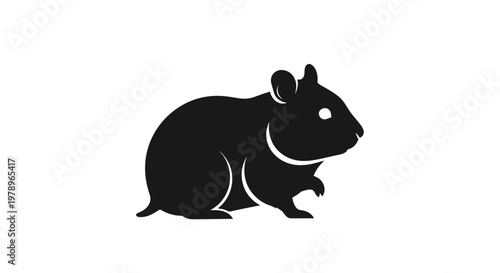 Black hamster silhouette icon, cute rodent pet, isolated on white background