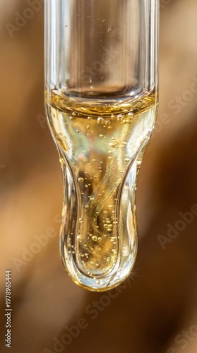Macro of Effervescent Golden Supplement Bubbling in Glass