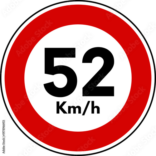 Maximum Speed Limit 52 kmh Traffic Sign Vector