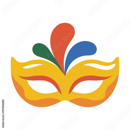 Colorful Carnival Mask with Feathers: Vibrant Brazilian Masquerade Vector Illustration Isolated on White