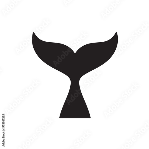 Vector flat black whale mermaid fish tail isolated on white background