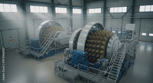 Massive Industrial Machine in Large Warehouse Setting.