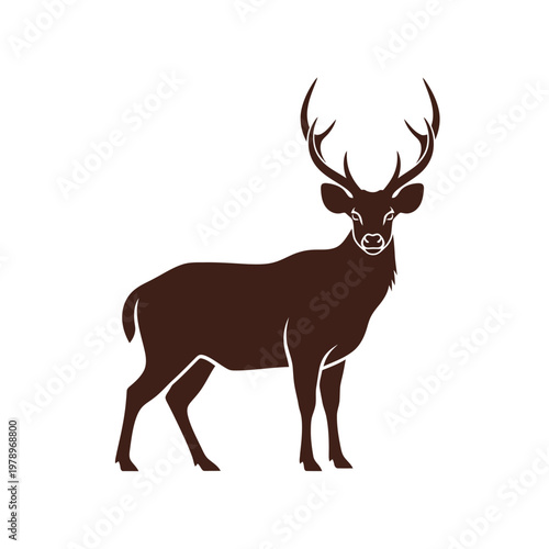 Silhouette illustration of a majestic deer with large antlers, standing proudly against a white background, evoking nature and wildlife