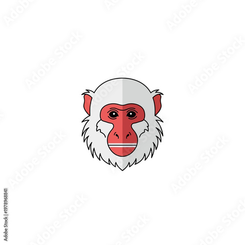 Minimalist illustration of a monkey's face with white fur and red cheeks, featuring sharp lines and a flat design style, ideal for digital use