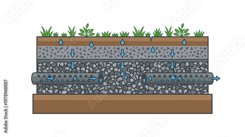 Underground French Drain System Cross-Section Diagram for Sustainable Landscape Drainage and Water Management