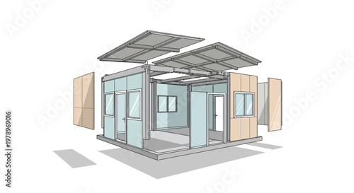 Modular Prefab House Exploded View Illustration for Architectural Design and Sustainable Construction