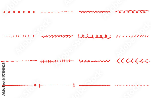 赤ペンで描いた手書きのアンダーラインセット 強調や区切りに使える罫線素材