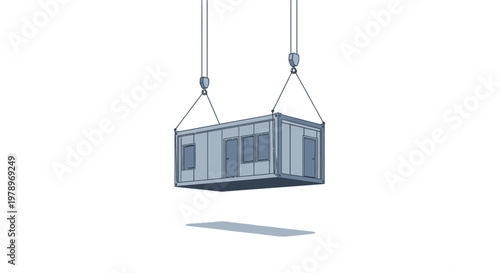 Modular Container House Unit Lifted by Crane for Construction - Prefabricated Portable Office Cabin Illustration on White Background