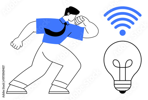 Wireless technology concept. Wireless connectivity by the wireless symbol and lightbulb for innovation. Wireless solutions driving technology, creativity, and development. Versatile for tech