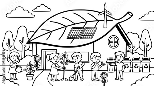 Children engaging in eco friendly activities at a green house