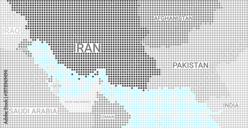 Strait of Hormuz Dot Map, Persian Gulf Countries, Middle East Vector Illustration, Oil Shipping Routes, Geopolitical Tension Concept