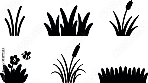 Six different grass and flower silhouettes