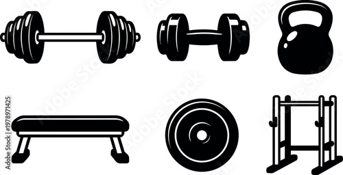 Gym weights barbell dumbbell kettlebell bench and rack