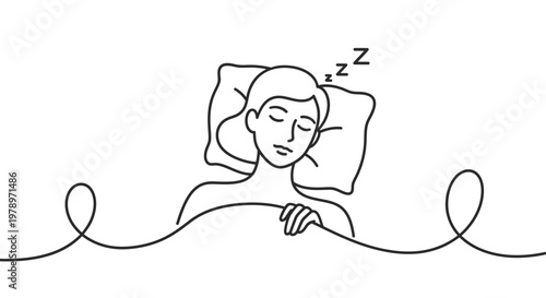 A serene depiction of a person peacefully sleeping, with a continuous line art style creating a calm and restful image