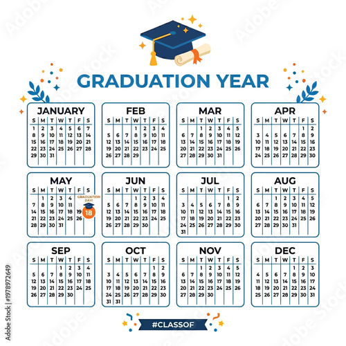 flat vector illustration of calendar graduation