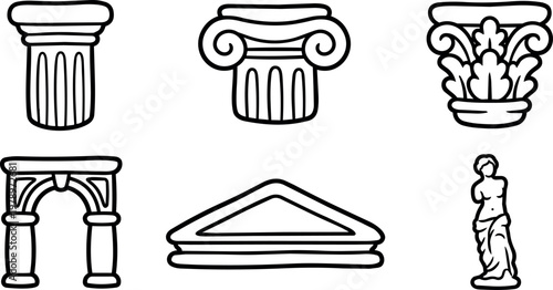 Classical architectural columns and statue flat design