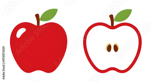 Photos cartoon red apple illustration, cute apple vector, fresh fruit clipart, smiling