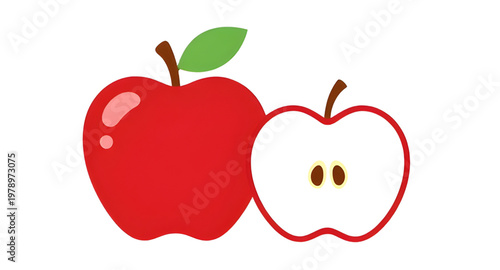 фотографія cartoon red apple illustration, cute apple vector, fresh fruit clipart, smiling