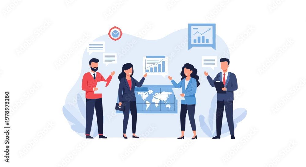 Fototapeta premium Diverse Business Professionals Collaborating on Data Analytics Strategy. EPS Editable. Vector Illustrations.
