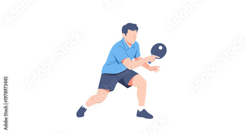Flat vector illustration of a male table tennis player in action. EPS Editable. Vector Illustrations.
