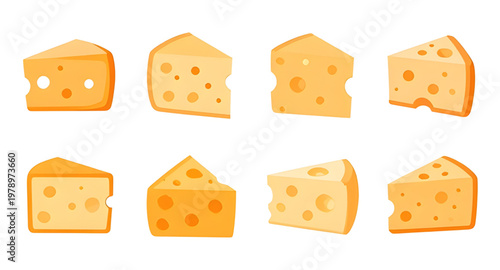 cheese, cartoon, illustration, food, dairy, swiss, maasdam, yellow, slice, block, hole, tasty, snack, cooking, kitchen, design, collection