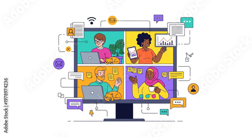 People Communicating on Computer Screens.