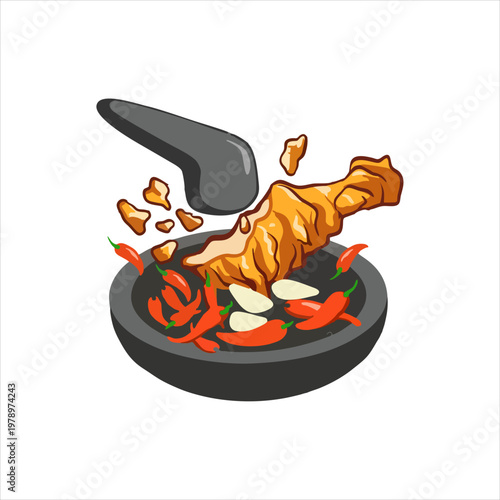 Indonesian smashed fried chicken with spicy sam