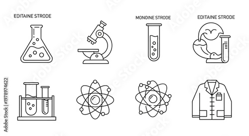 Laboratory equipment and science symbols.