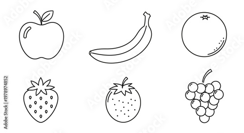Fresh fruit icons in black lines.