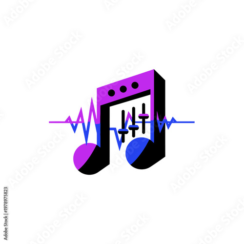 Creative music note icon with audio equalizer and sound wave design. EPS Editable. Vector Illustrations.