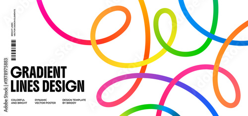 Gradient Color Lines Pattern. Abstract Background with Curved Dynamic Shapes. Vector Fun Rainbow Ribbon Waves.