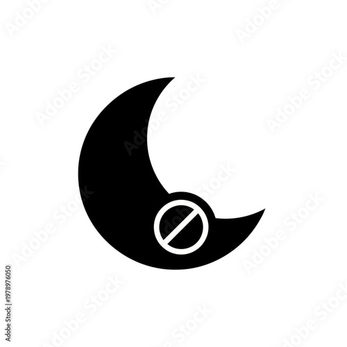 Black crescent moon with a prohibition symbol overlaid, representing night mode or do not disturb