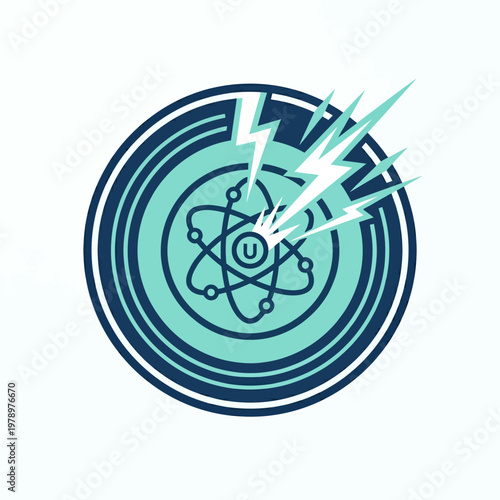 Flat minimal icon of nuclear energy output with lightning and circular shapes