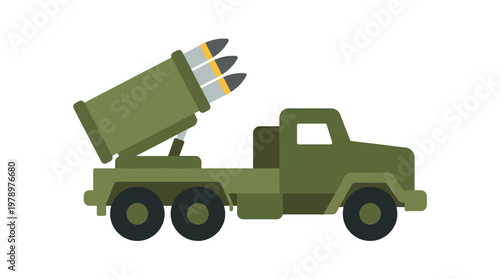Flat minimal side view icon of missile launcher vehicle in clean geometric style.